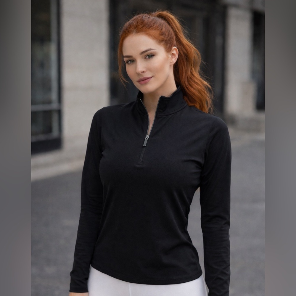 NEW! Fabletics Black Long Sleeve Mock-Neck Quarter-Zip Women’s Top | Size S